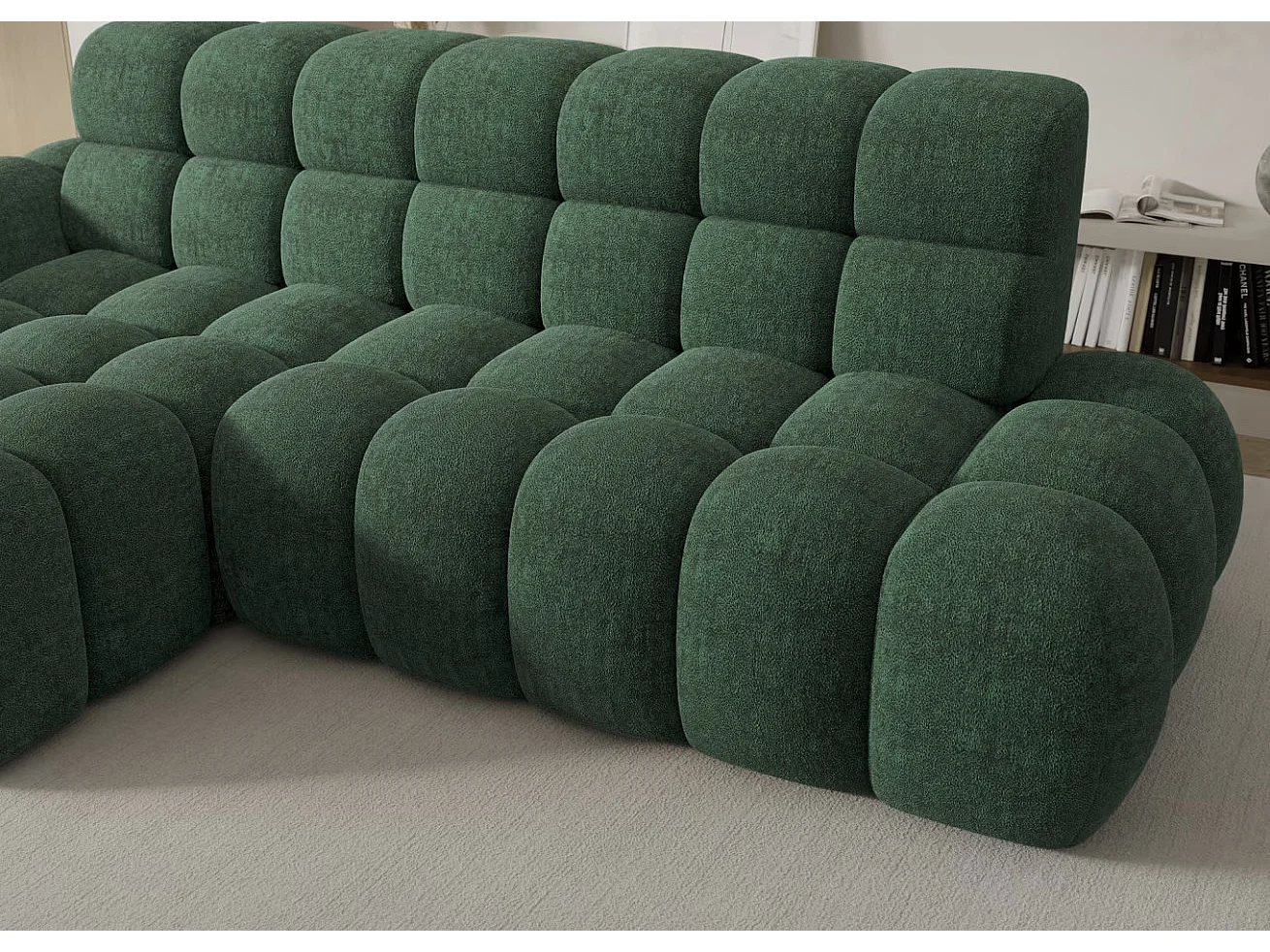 Canapé d’angle convertible 4 places tissu KINDO 283cm – Assise électrique-Beige clair-angle droit