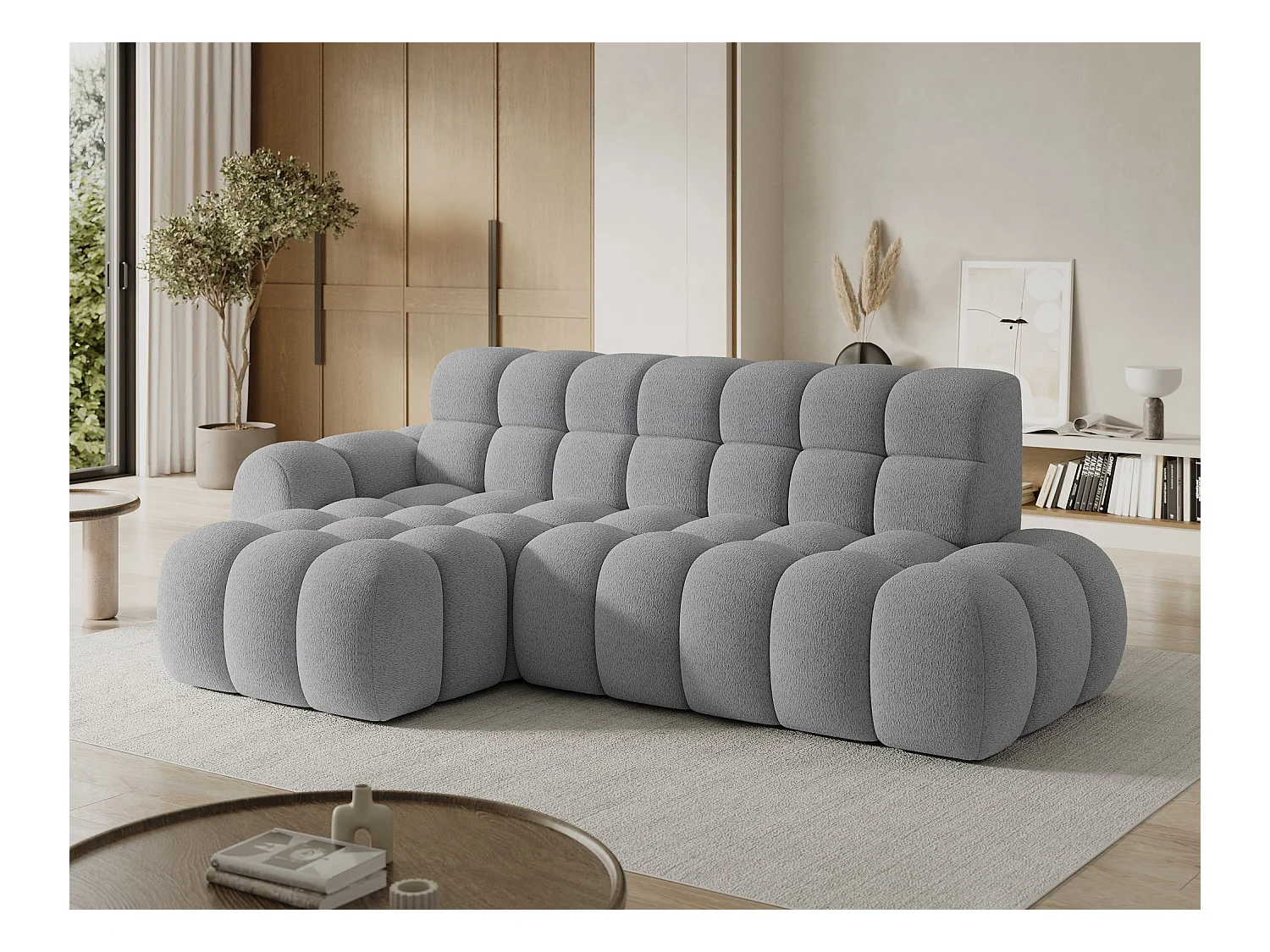 Canapé d'angle Olimpia L/assise extensible-électrique/revêtement tissu/Gris