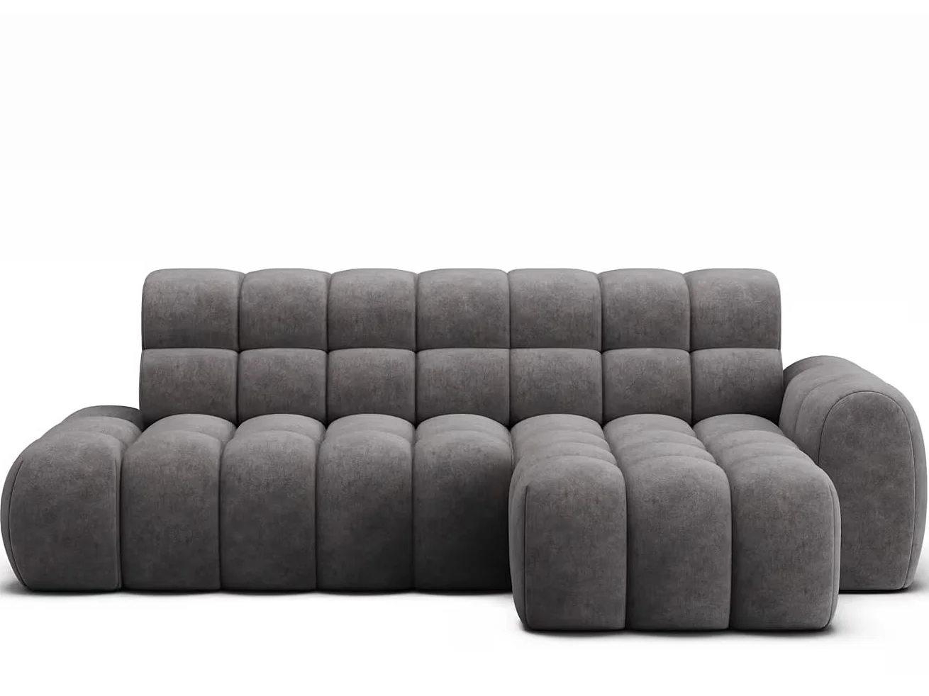 Sofá esquinero convertible de tela KINDO – Con asiento eléctrico-Gris oscuro-Ángulos rectos