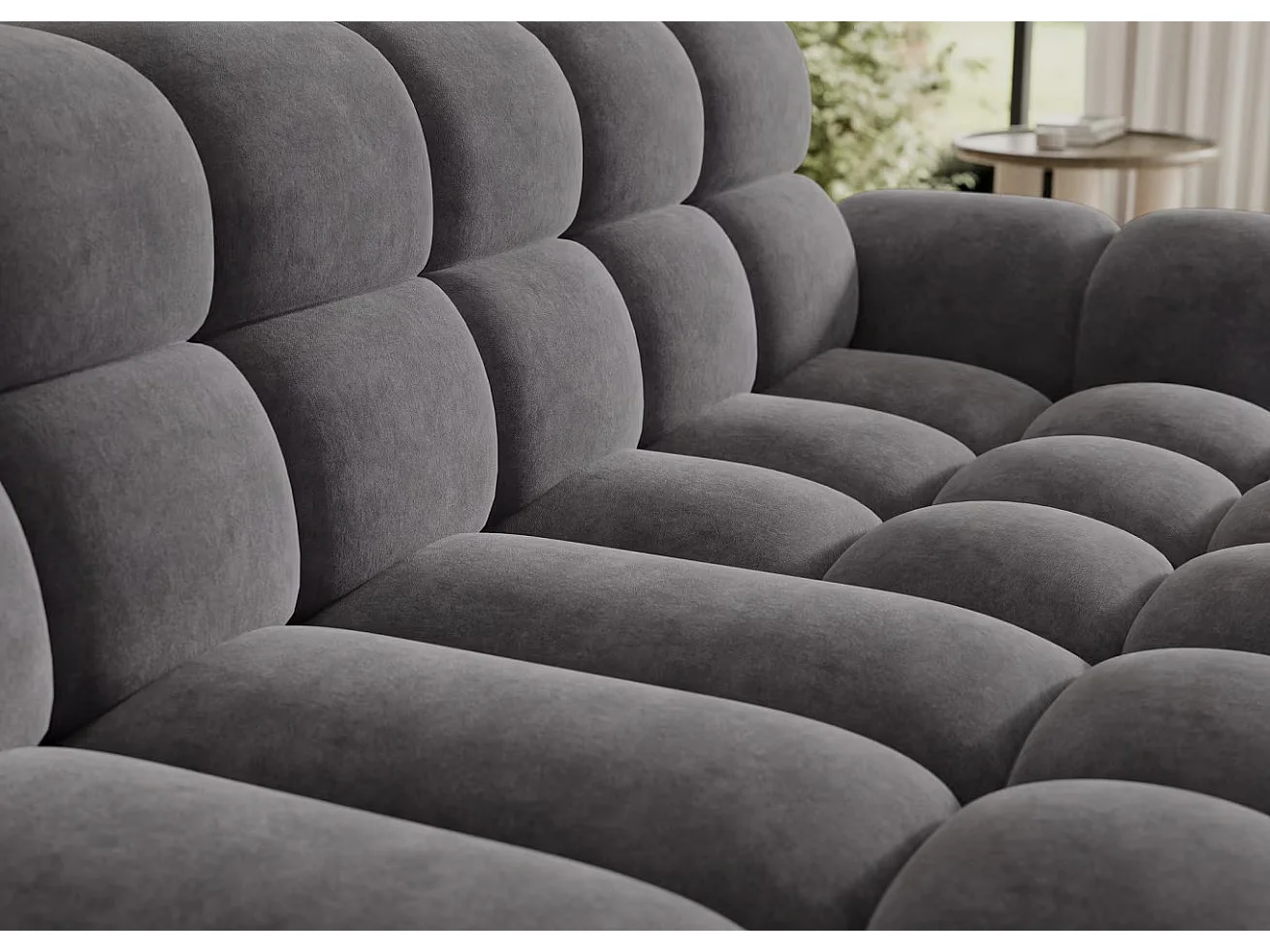 Sofá esquinero convertible de tela KINDO – Con asiento eléctrico-Gris oscuro-Ángulos rectos
