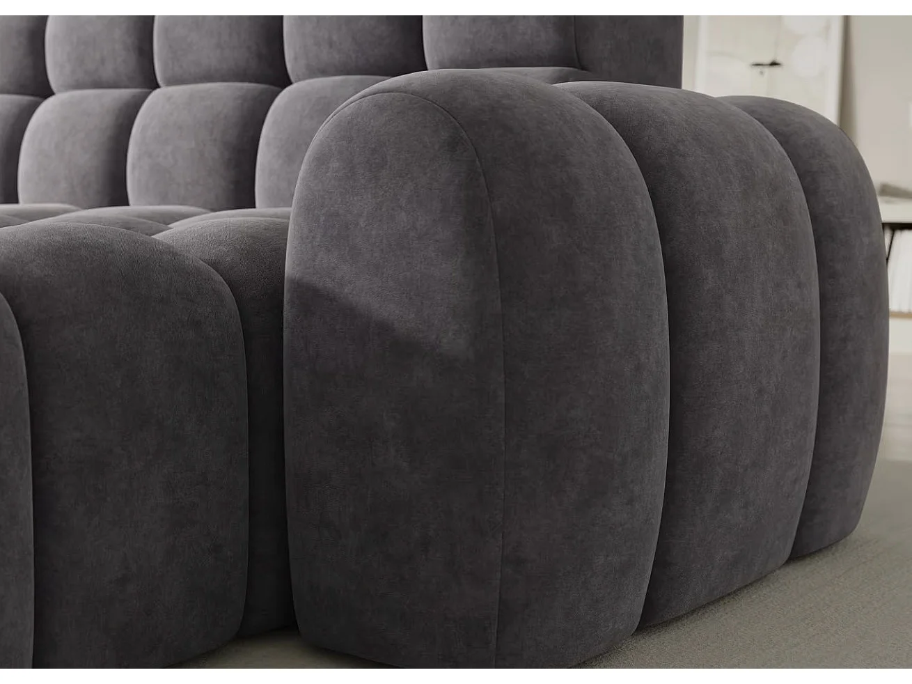 Sofá esquinero convertible de tela KINDO – Con asiento eléctrico-Gris oscuro-Ángulos rectos