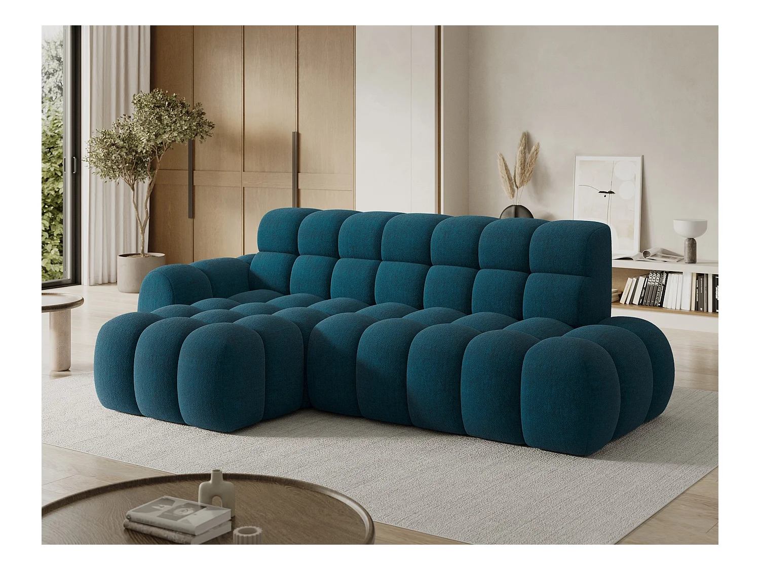 Canapé d'angle Olimpia L/assise extensible-électrique/revêtement tissu/Bleu