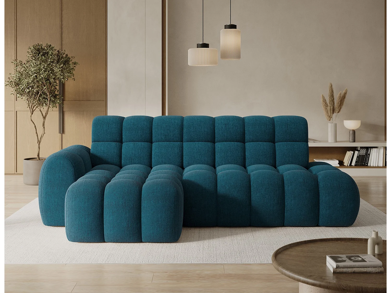 Ecksofa Olimpia L/Sitzfläche erweiterbar-elektrisch/Stoffbezug/Blau