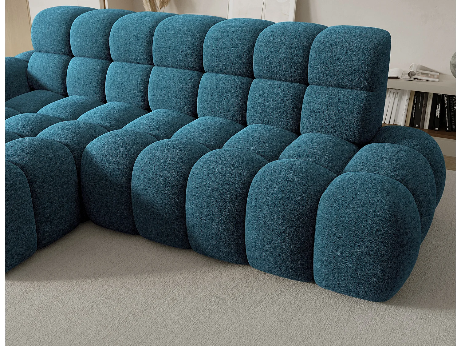 Ecksofa Olimpia L/Sitzfläche erweiterbar-elektrisch/Stoffbezug/Blau