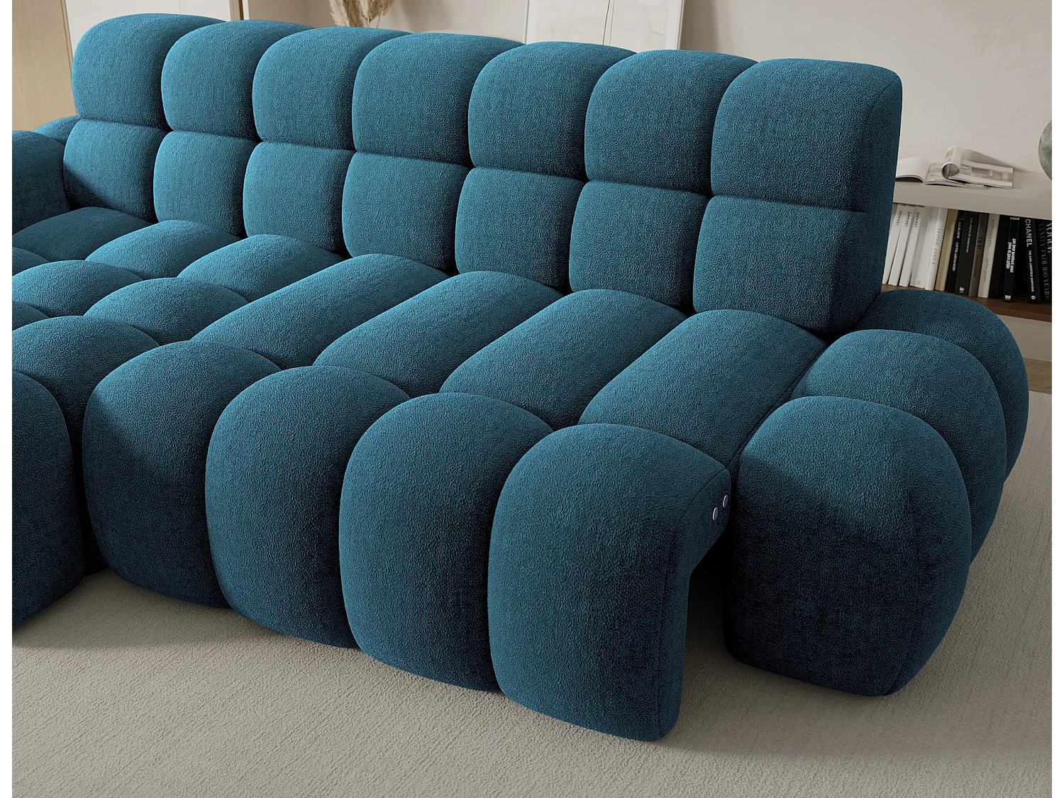 Ecksofa Olimpia L/Sitzfläche erweiterbar-elektrisch/Stoffbezug/Blau