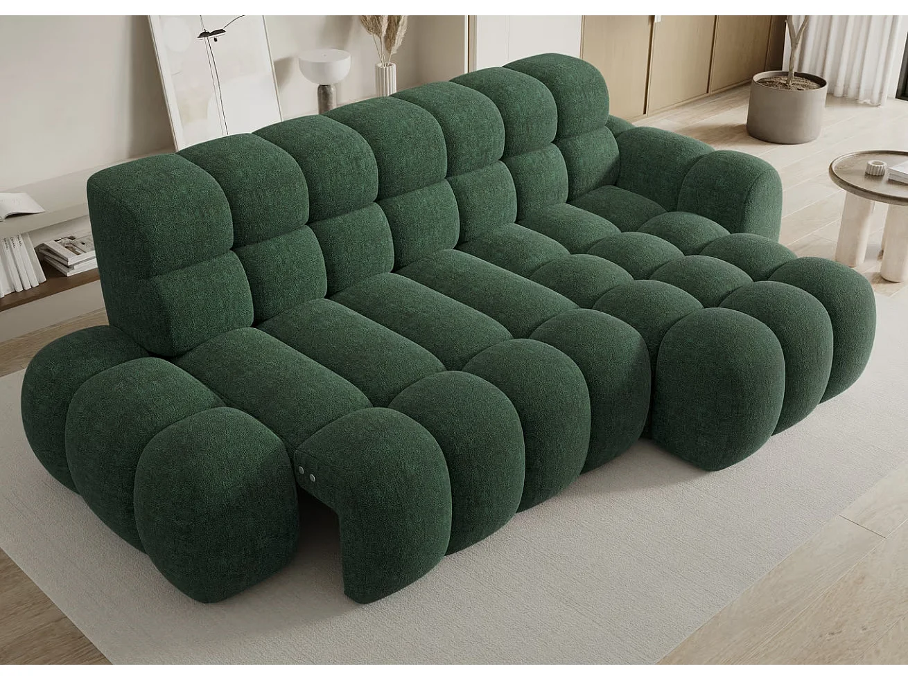 Sofá esquinero convertible de tela KINDO – Con asiento eléctrico-Verde-Ángulos rectos