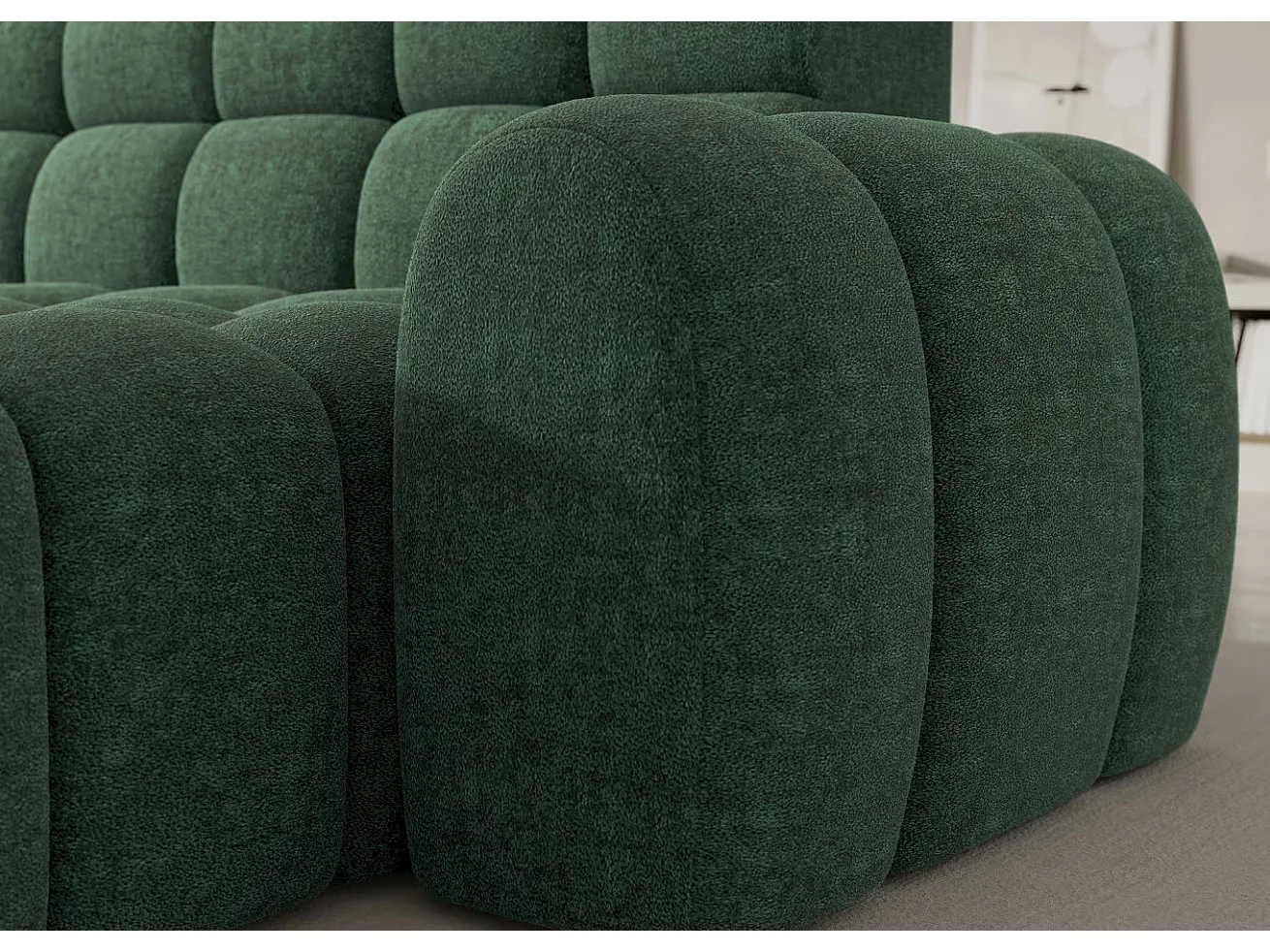 Sofá esquinero convertible de tela KINDO – Con asiento eléctrico-Verde-Ángulos rectos