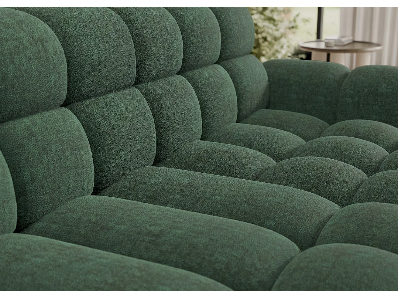 Sofá esquinero convertible de tela KINDO – Con asiento eléctrico-Verde-Ángulos rectos