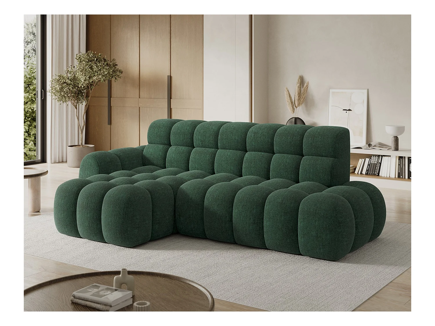 Canapé d'angle Olimpia L/assise extensible-électrique/revêtement tissu/Vert