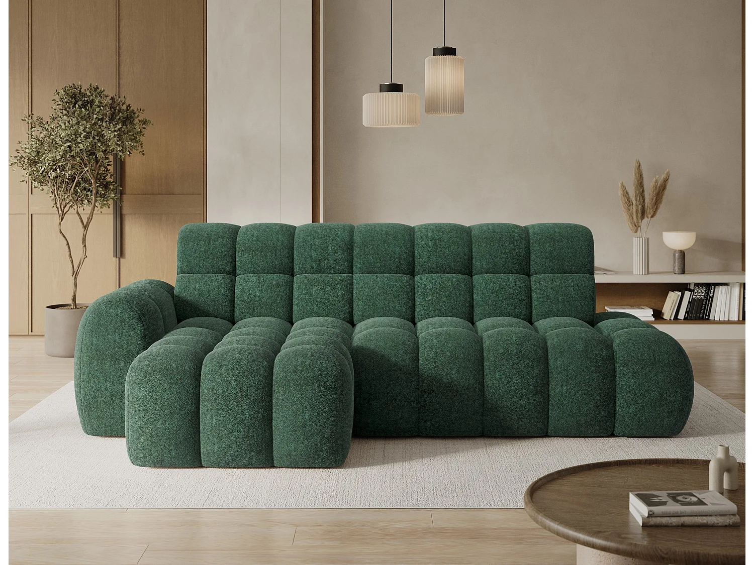 Canapé d'angle Olimpia L/assise extensible-électrique/revêtement tissu/Vert