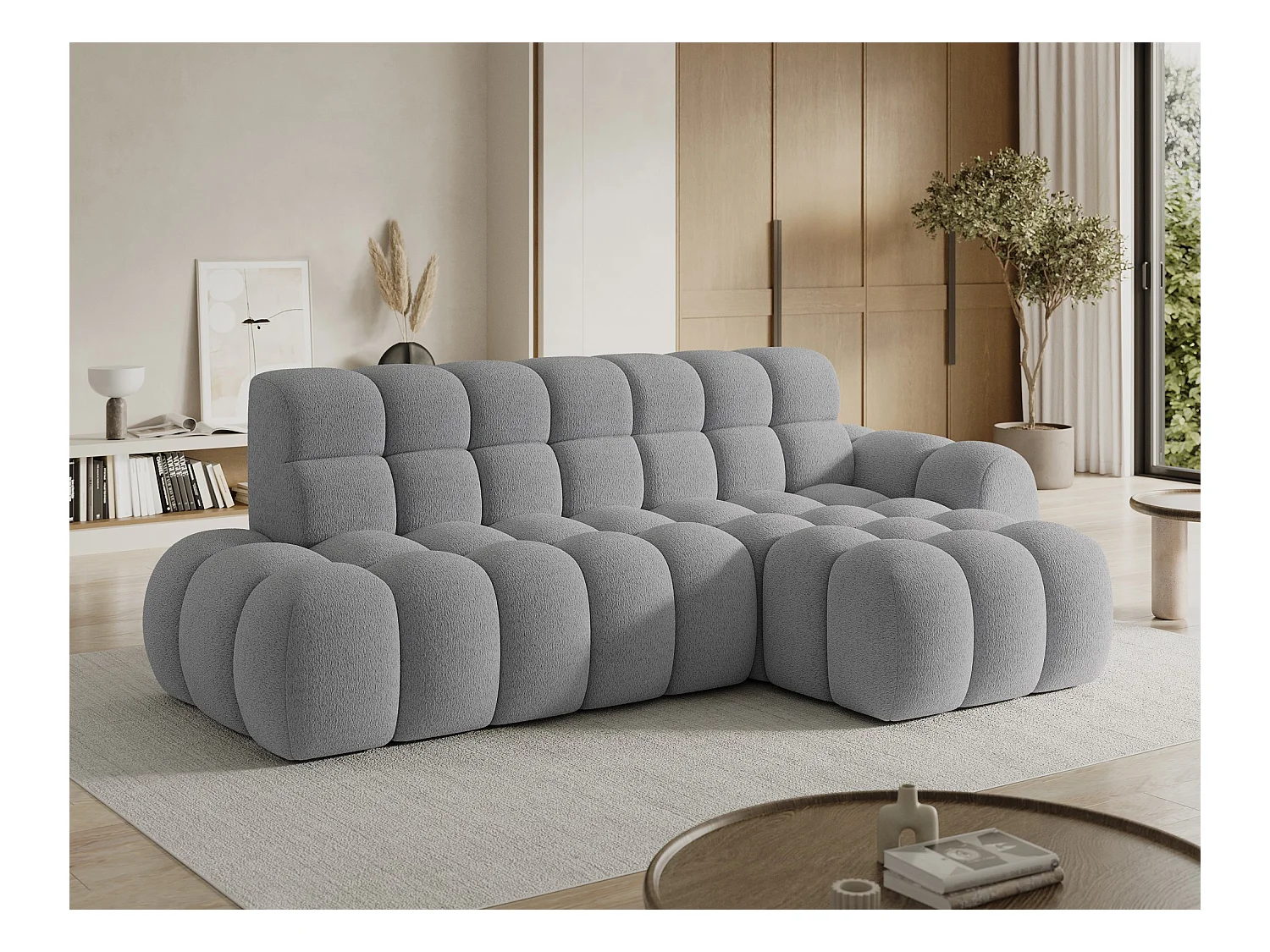 Canapé d'angle Olimpia R/assise extensible-électrique/revêtement tissu/Gris