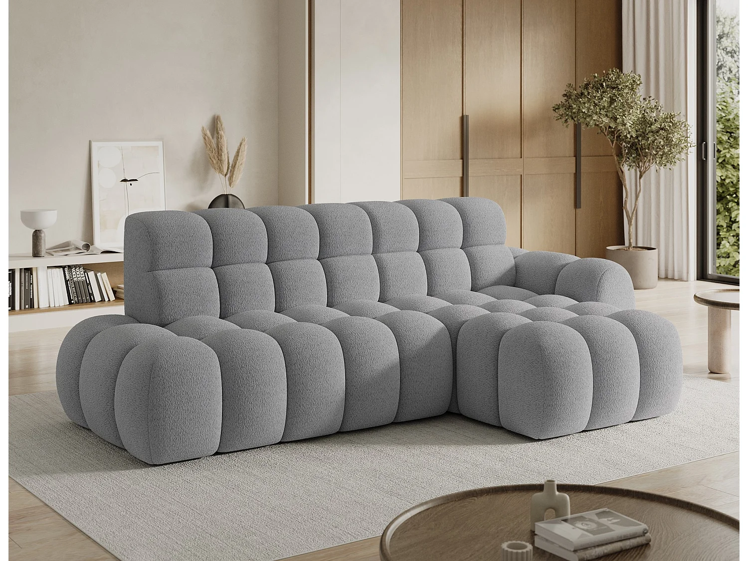 Divano angolare Olimpia R/seduta allungabile-elettrico/rivestimento in tessuto/Grigio