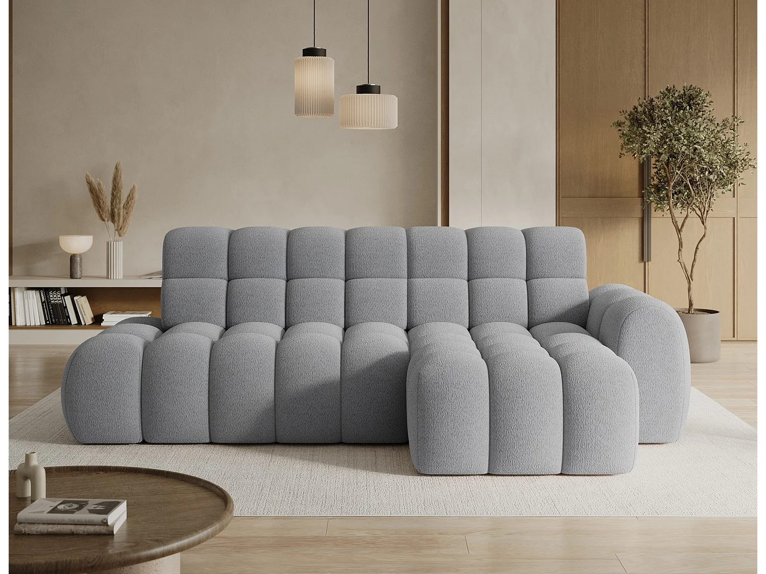 Divano angolare Olimpia R/seduta allungabile-elettrico/rivestimento in tessuto/Grigio