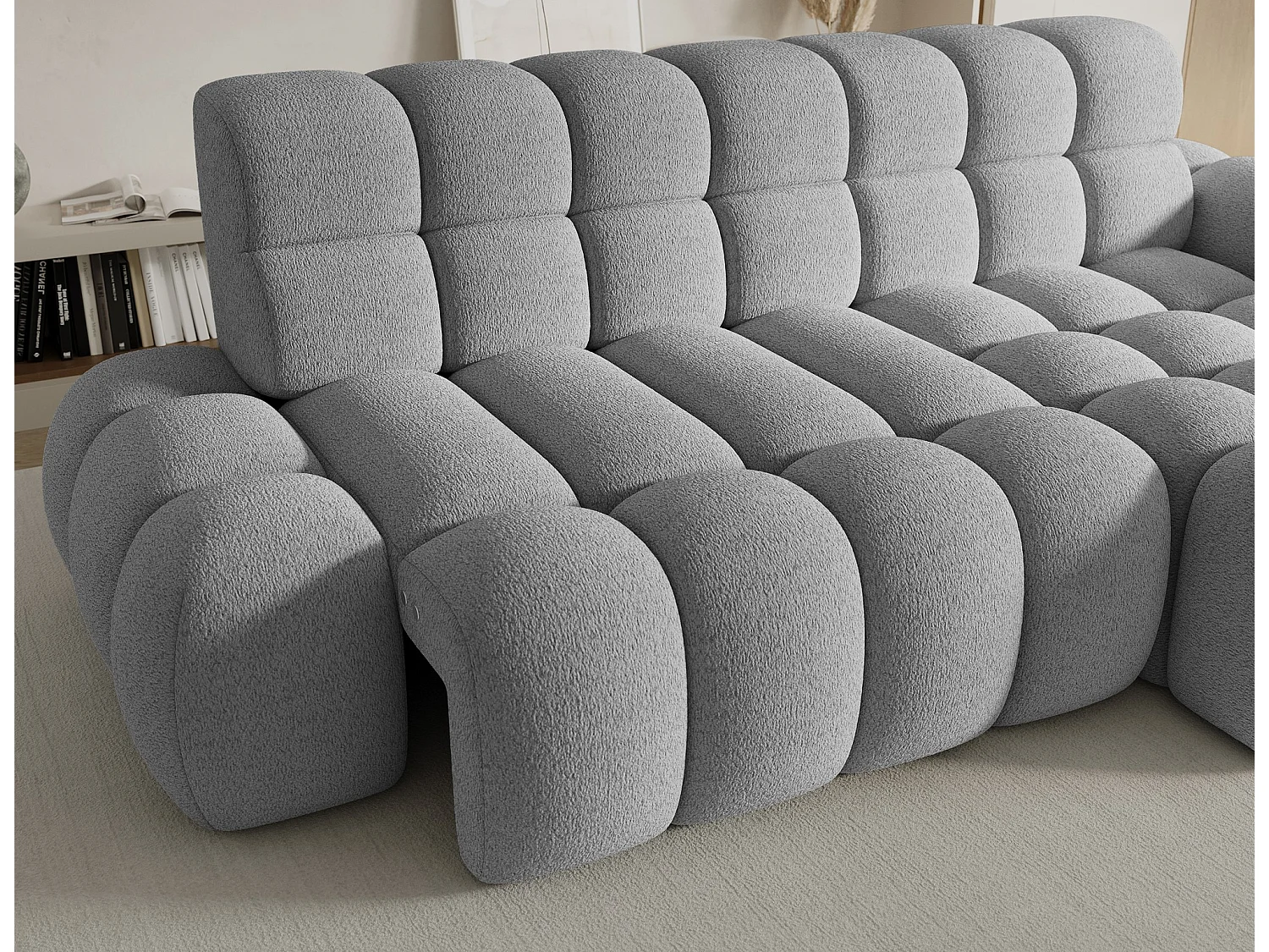 Divano angolare Olimpia R/seduta allungabile-elettrico/rivestimento in tessuto/Grigio