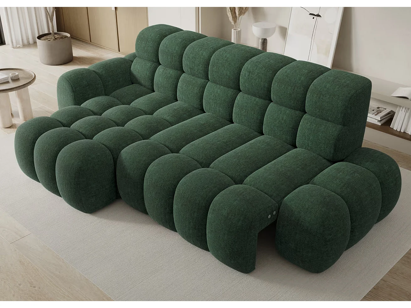 Sofá esquinero convertible de tela KINDO – Con asiento eléctrico-Beige claro-Ángulo izquierdo