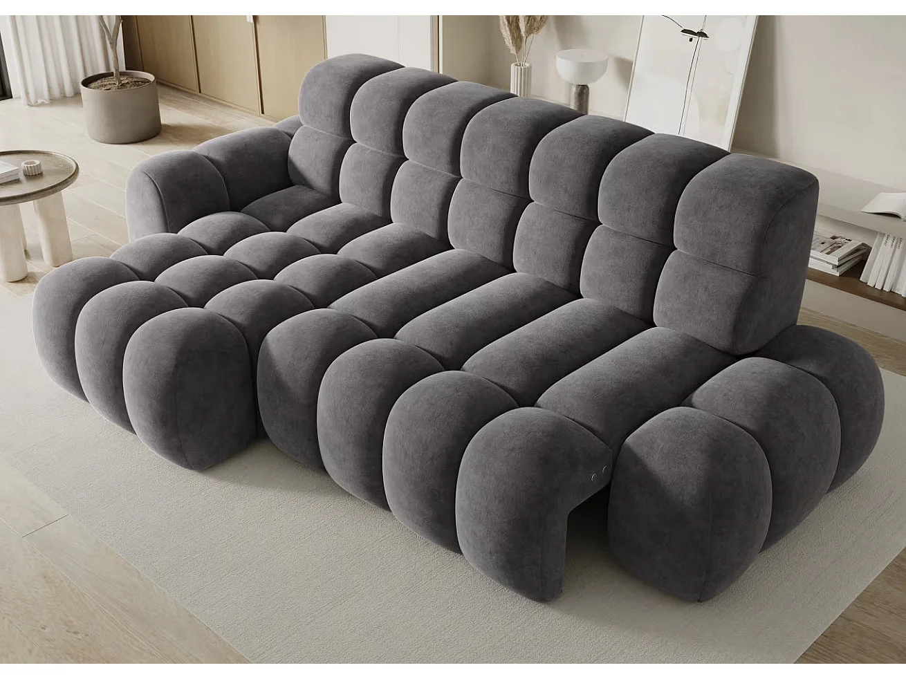Sofá esquinero convertible de tela KINDO – Con asiento eléctrico-Gris oscuro-Ángulo izquierdo