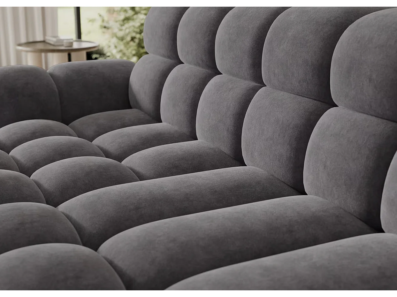 Sofá esquinero convertible de tela KINDO – Con asiento eléctrico-Gris oscuro-Ángulo izquierdo