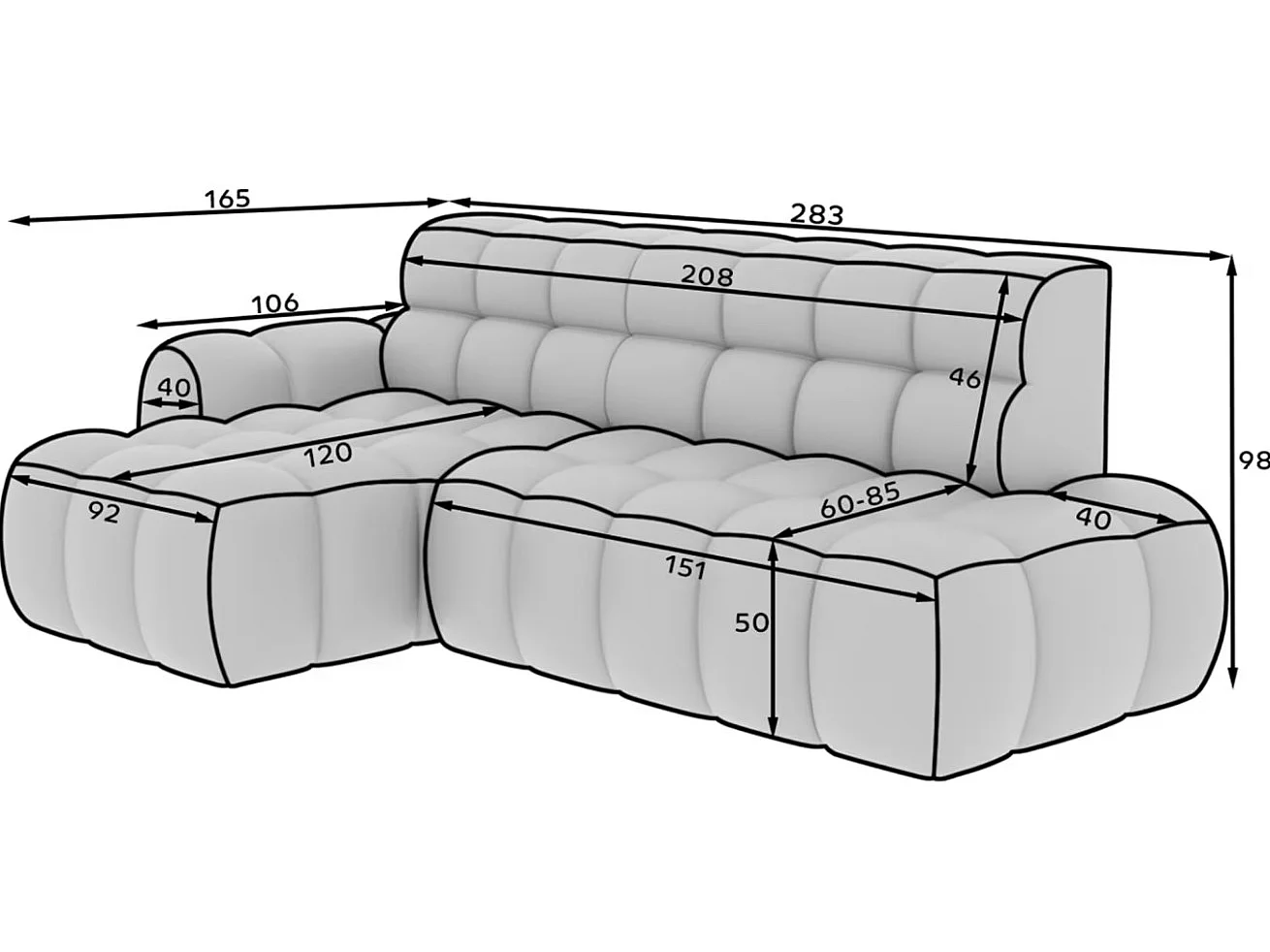Sofá esquinero convertible de tela KINDO – Con asiento eléctrico-Gris oscuro-Ángulo izquierdo