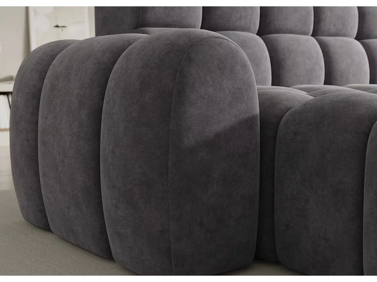 Sofá esquinero convertible de tela KINDO – Con asiento eléctrico-Gris oscuro-Ángulo izquierdo