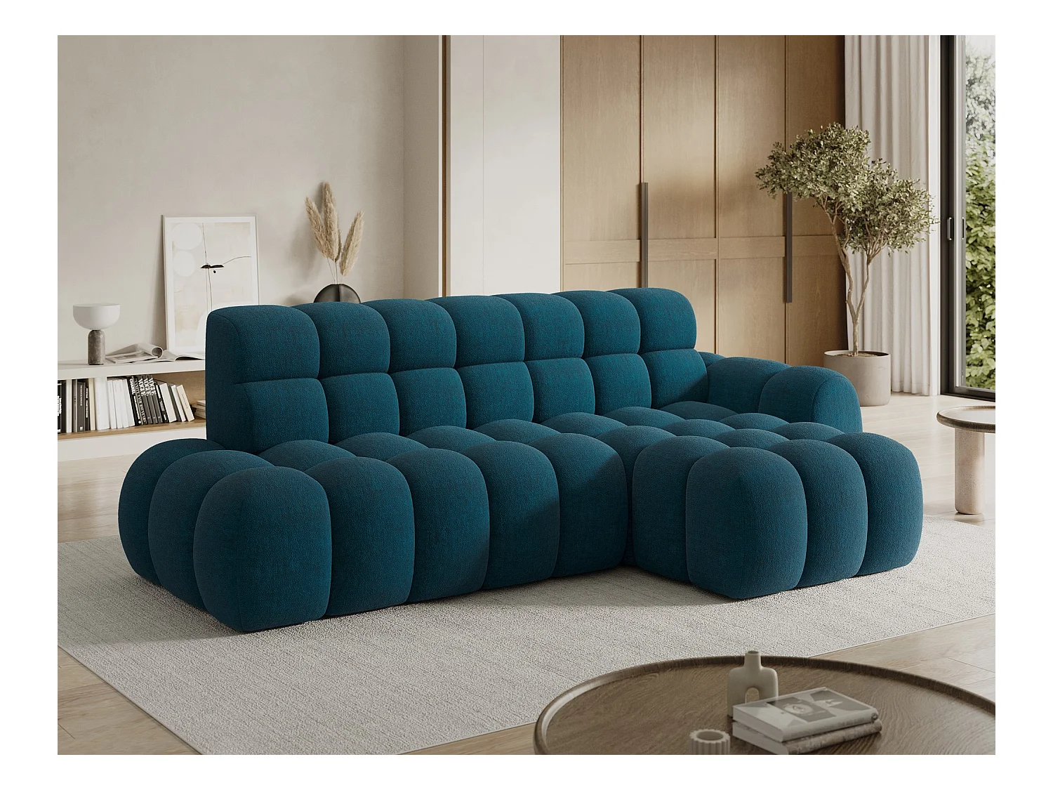 Canapé d'angle Olimpia R/assise extensible-électrique/revêtement tissu/Bleu
