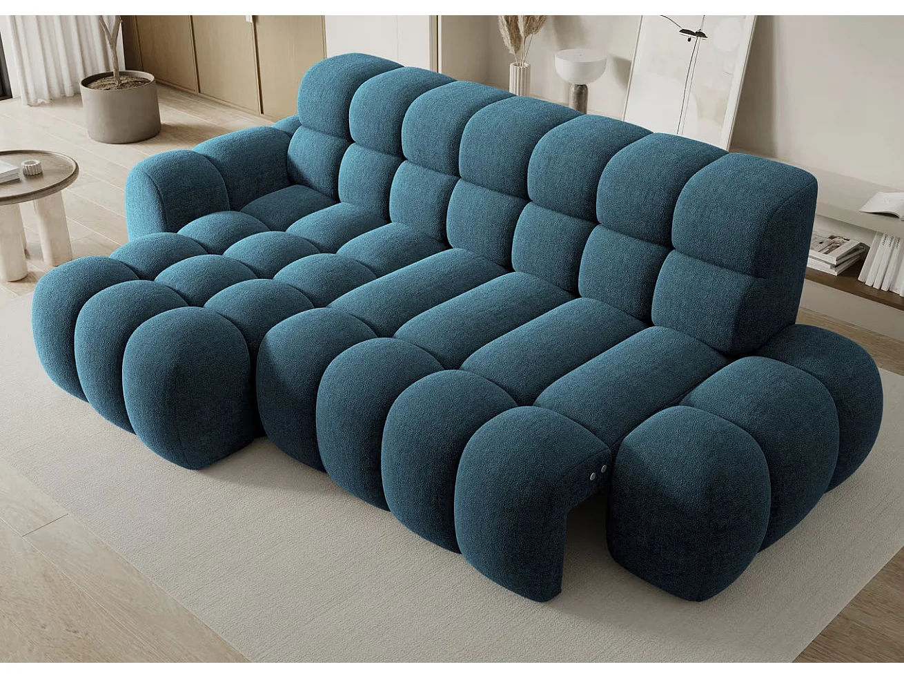 Sofá esquinero convertible de tela KINDO – Con asiento eléctrico-Azul pato-Ángulo izquierdo