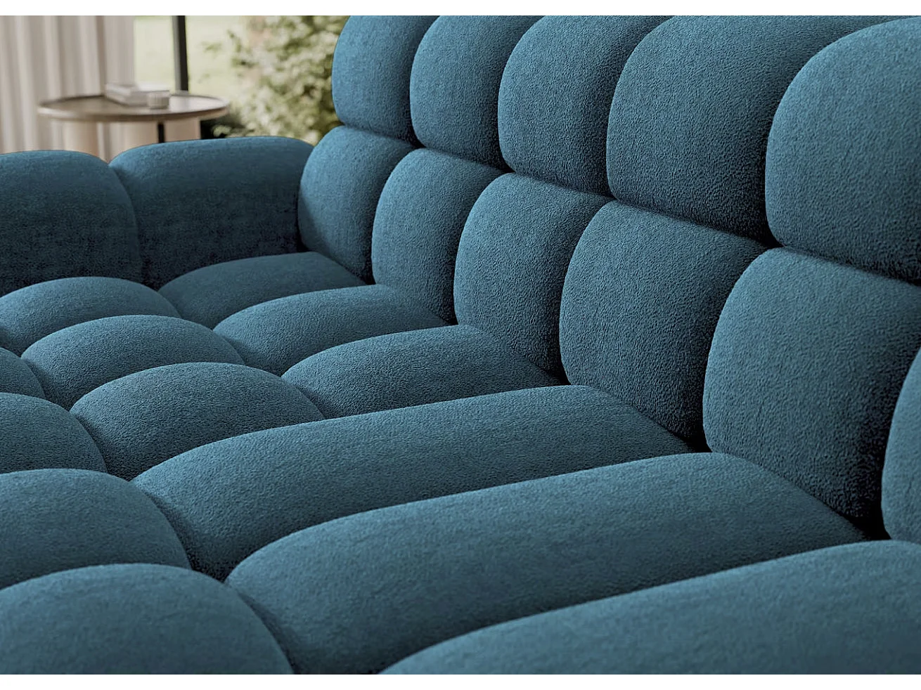 Sofá esquinero convertible de tela KINDO – Con asiento eléctrico-Azul pato-Ángulo izquierdo