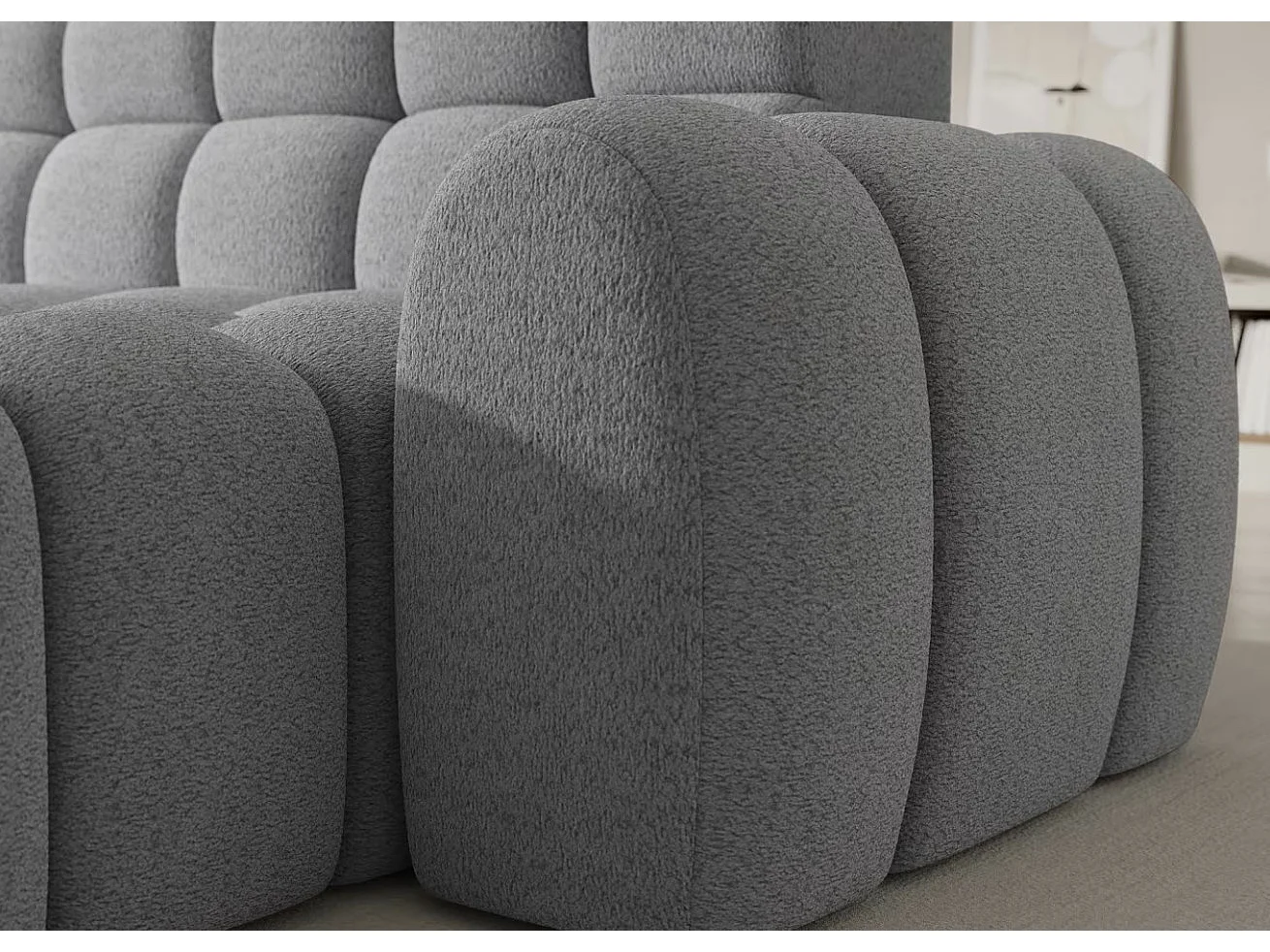 Sofá esquinero convertible de tela KINDO – Con asiento eléctrico-Gris claro-Ángulos rectos