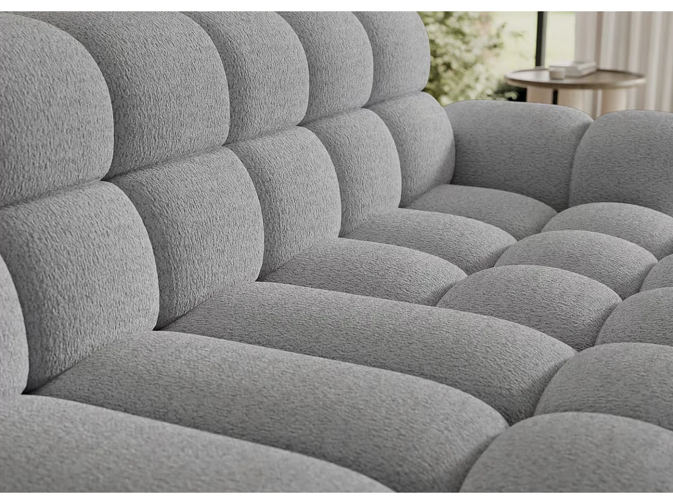 Sofá esquinero convertible de tela KINDO – Con asiento eléctrico-Gris claro-Ángulos rectos