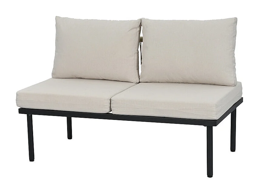 Salon de jardin modulable en  fer galvanisé : canapé d'angle + 1 table basse + 1 chaise - avec pieds réglables et coussins