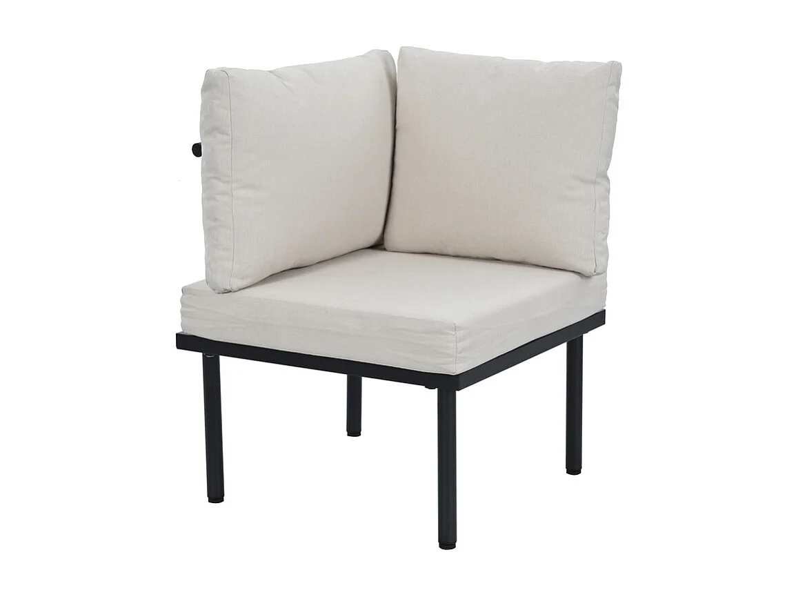 Salon de jardin modulable en  fer galvanisé : canapé d'angle + 1 table basse + 1 chaise - avec pieds réglables et coussins