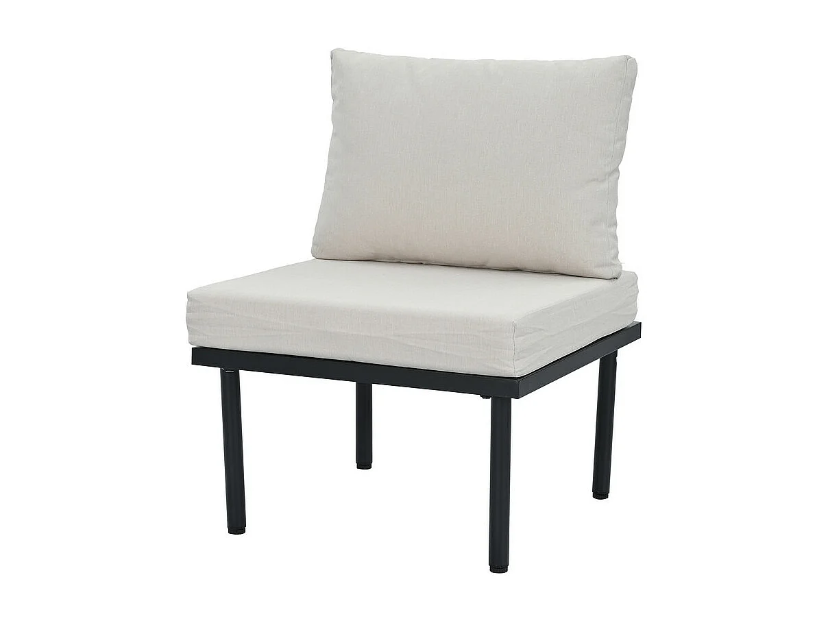 Salon de jardin modulable en  fer galvanisé : canapé d'angle + 1 table basse + 1 chaise - avec pieds réglables et coussins