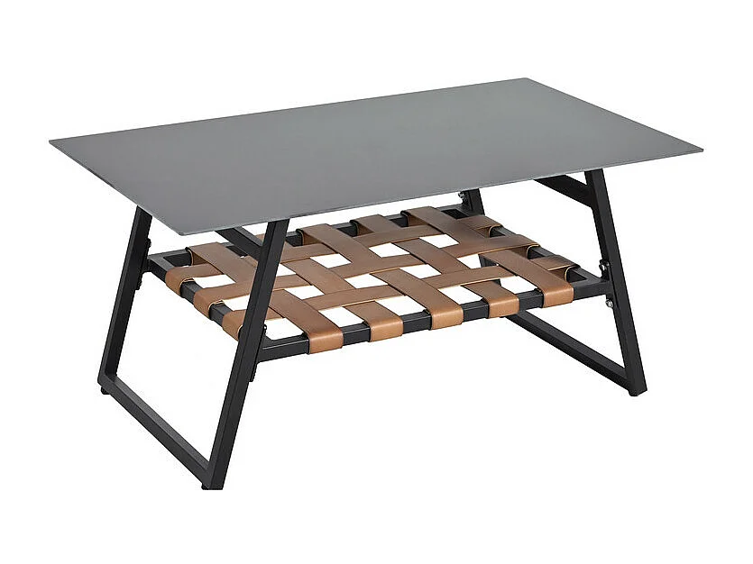 Gartenmöbel-Set - 3-Sitzer Sofa, Glastisch + Hocker - feuerverzinkter Stahl, Grau