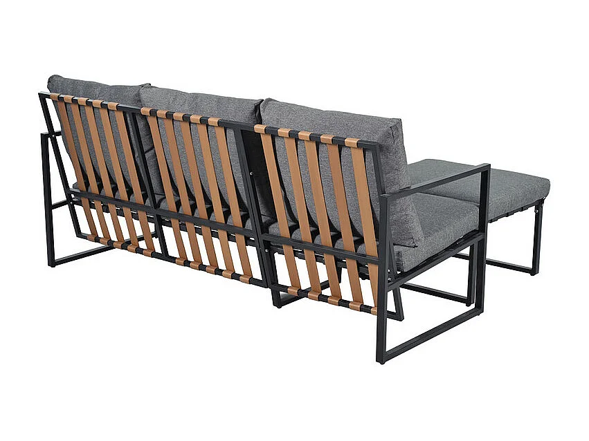 Gartenmöbel-Set - 3-Sitzer Sofa, Glastisch + Hocker - feuerverzinkter Stahl, Grau
