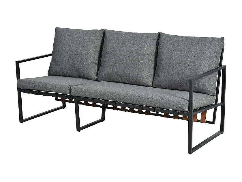 Gartenmöbel-Set - 3-Sitzer Sofa, Glastisch + Hocker - feuerverzinkter Stahl, Grau