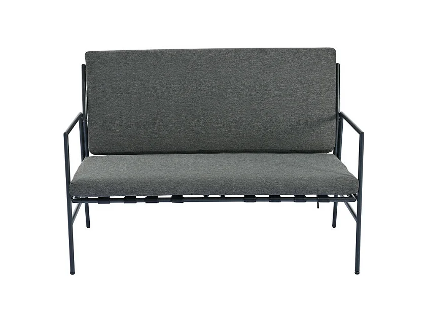 Salon de jardin en acier galvanisé -  canapé 2 places + 2 fauteuils + 2 table basse rondes - avec coussin gris