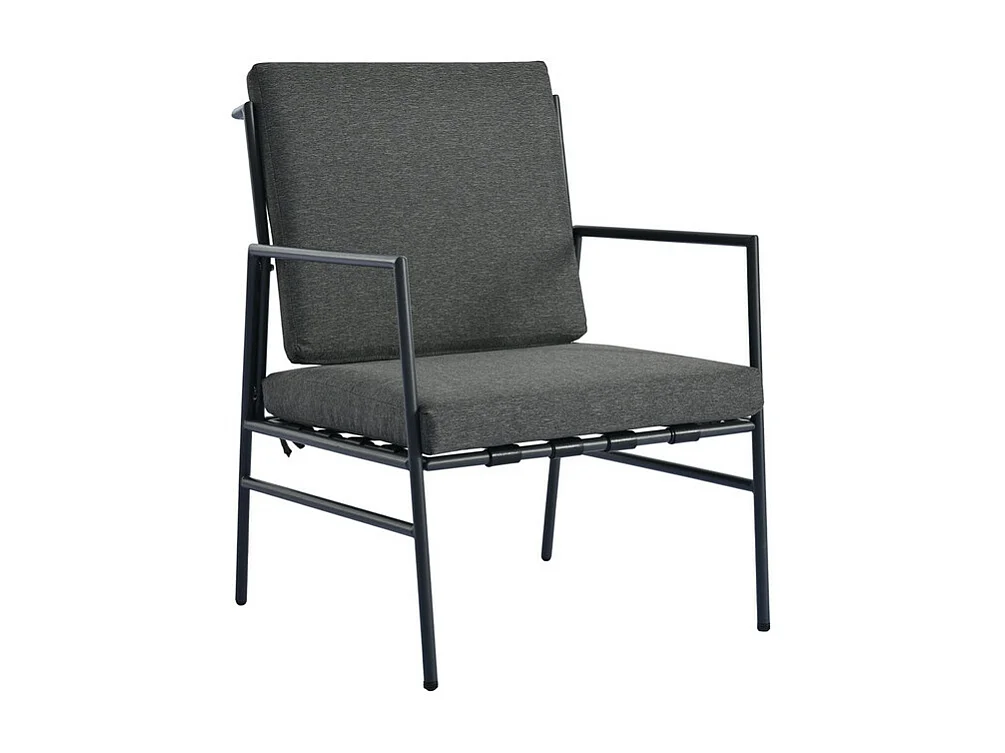 Salon de jardin en acier galvanisé -  canapé 2 places + 2 fauteuils + 2 table basse rondes - avec coussin gris