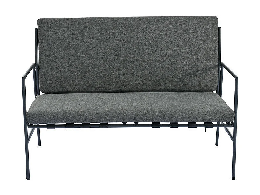 Salon de jardin en acier galvanisé -  canapé 2 places + 2 fauteuils + 2 table basse rondes - avec coussin gris