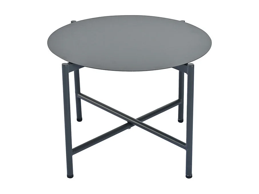 Salon de jardin en acier galvanisé -  canapé 2 places + 2 fauteuils + 2 table basse rondes - avec coussin gris