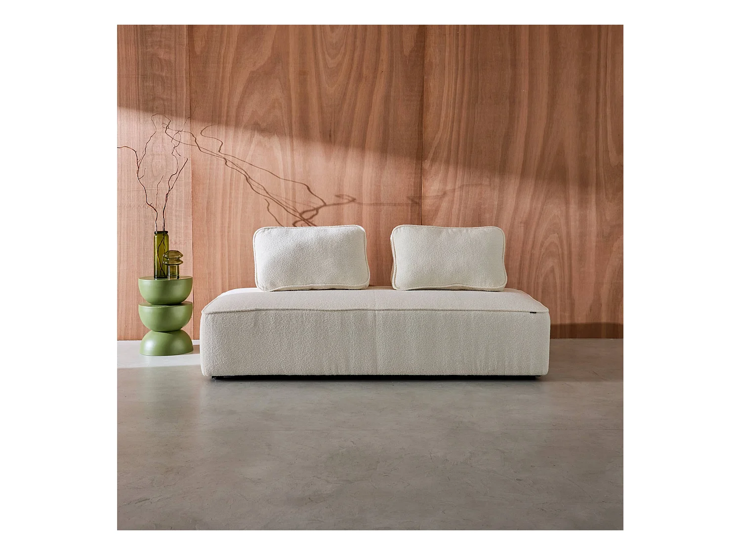 Chauffeuse pour canapé modulable tissu bouclette crème 2 places Bao. L 180 x P 90 x H 74cm