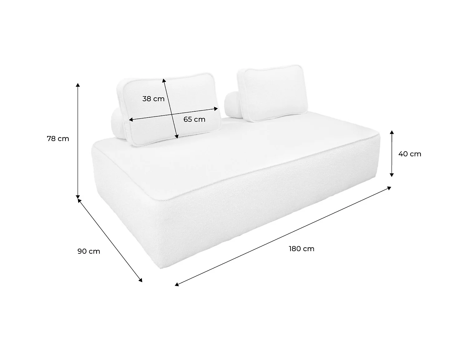 Chauffeuse pour canapé modulable tissu bouclette crème 2 places Bao. L 180 x P 90 x H 74cm