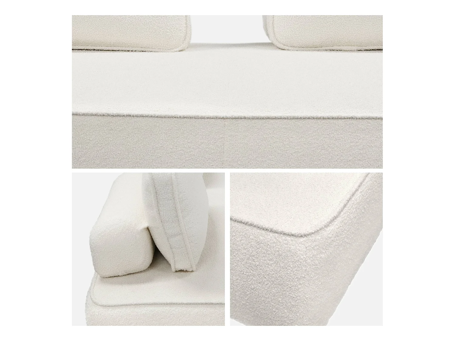 Chauffeuse pour canapé modulable tissu bouclette crème 2 places Bao. L 180 x P 90 x H 74cm