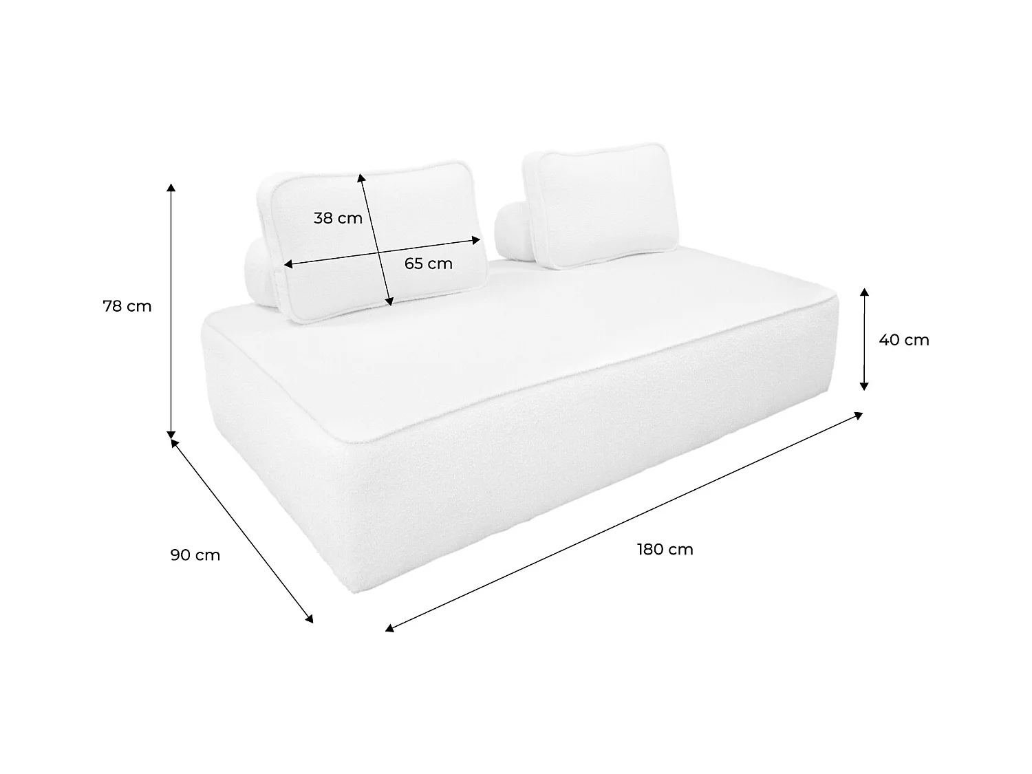 Chauffeuse pour canapé modulable tissu bouclette crème 2 places Bao. L 180 x P 90 x H 74cm