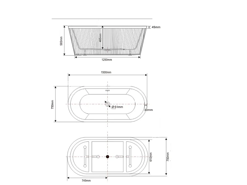 Vasca freestanding ovale CORBIN bianca 170 cm