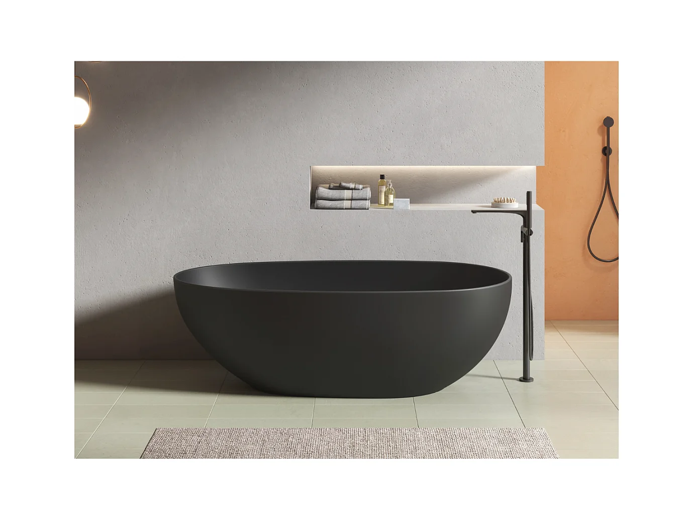 Baignoire îlot design ovale FLORIDA noir mat 165 cm