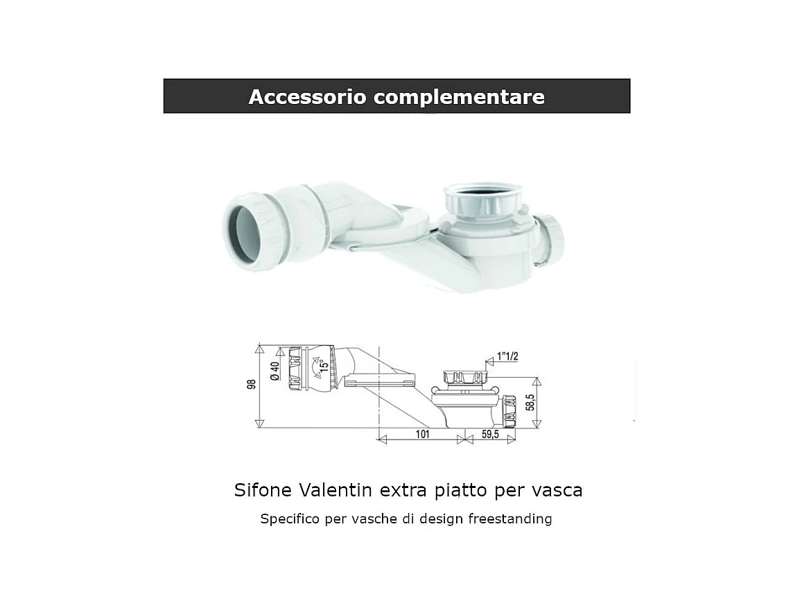 Baignoire îlot design ovale FLORIDA noir mat 165 cm