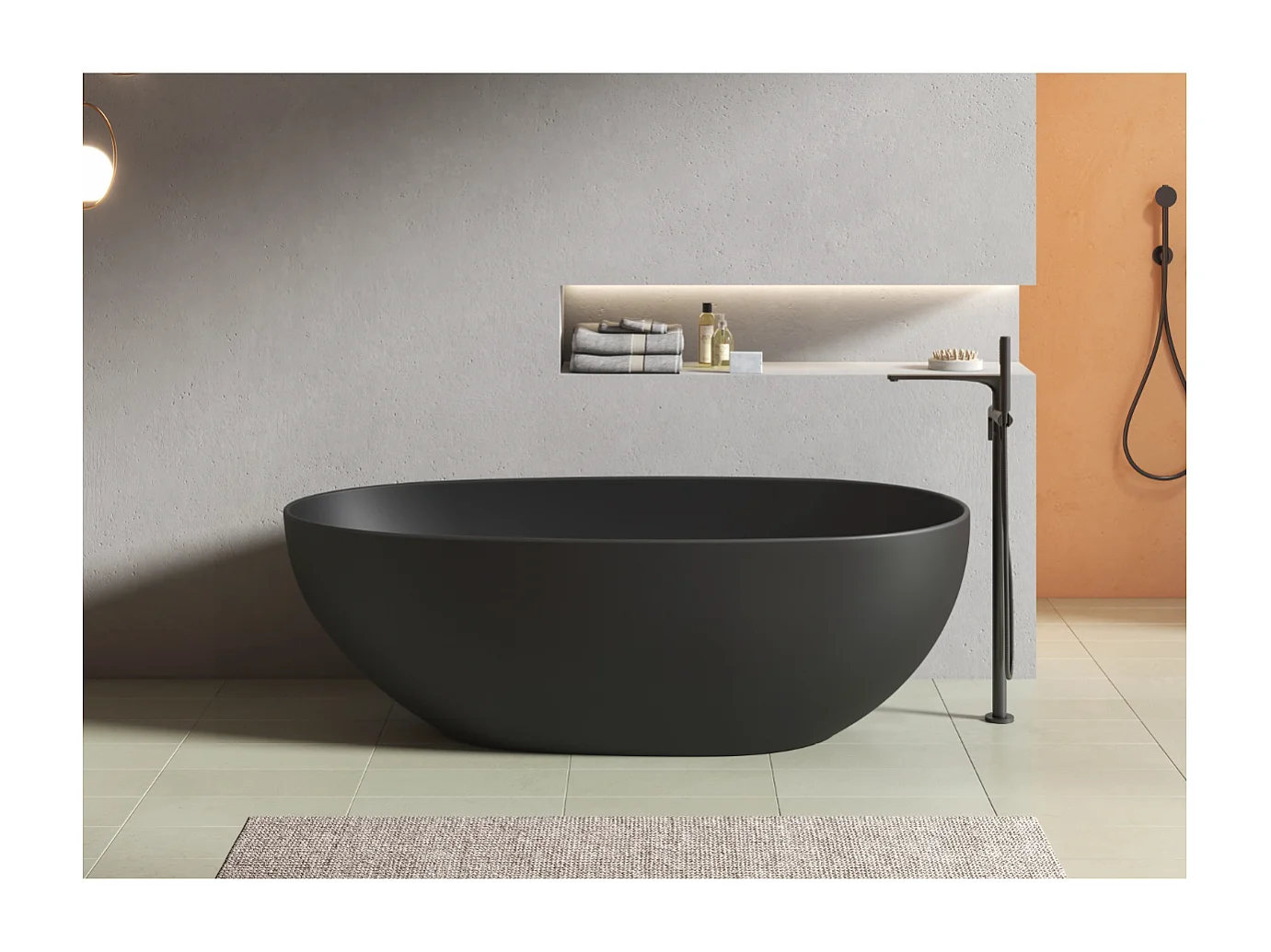 Baignoire îlot design ovale FLORIDA noir mat 165 cm
