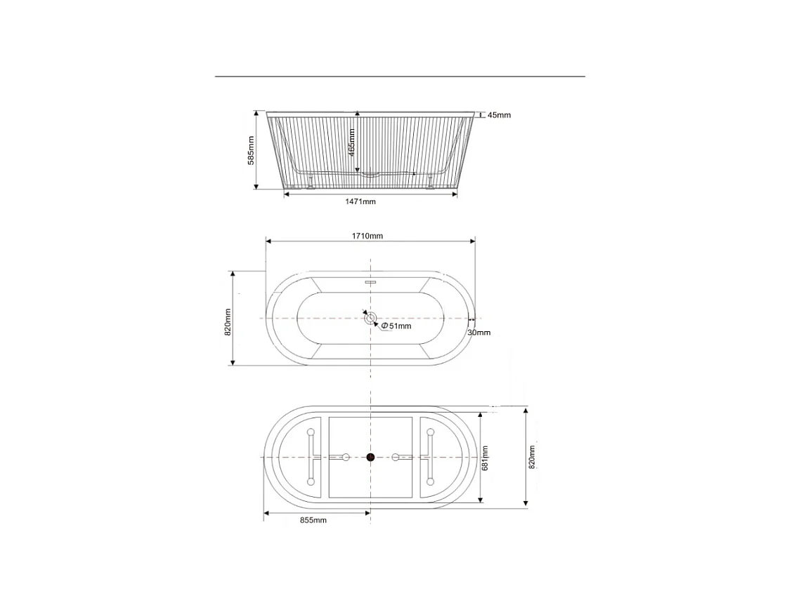 Baignoire îlot design ovale CORBIN blanche 150 cm
