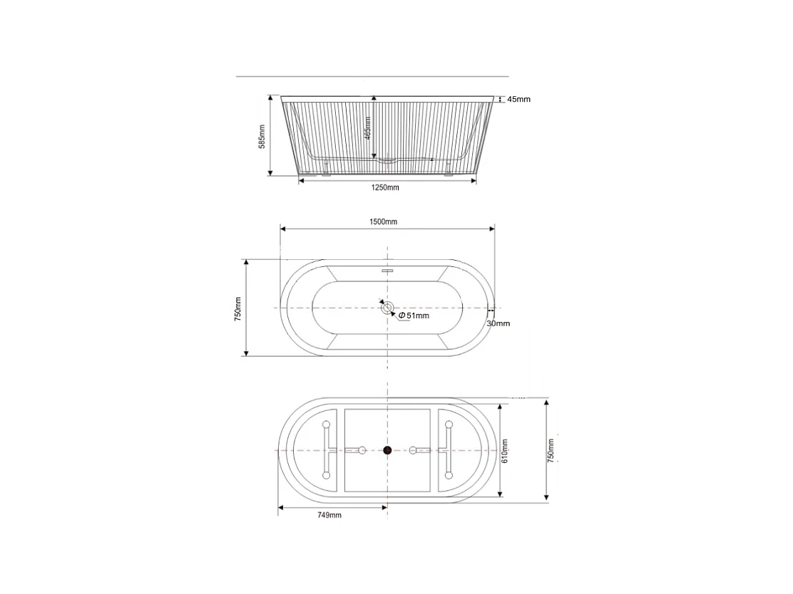 Baignoire îlot design ovale CORBIN blanche 150 cm