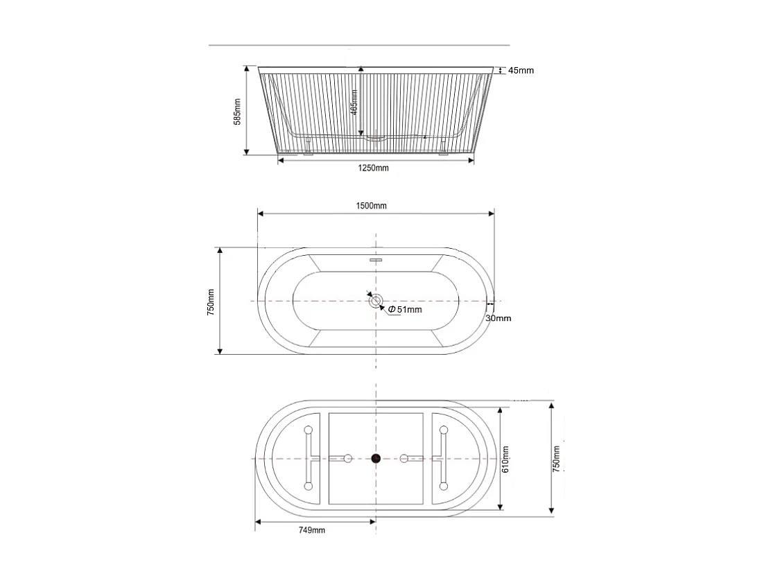 Vasca freestanding ovale CORBIN bianca 150 cm