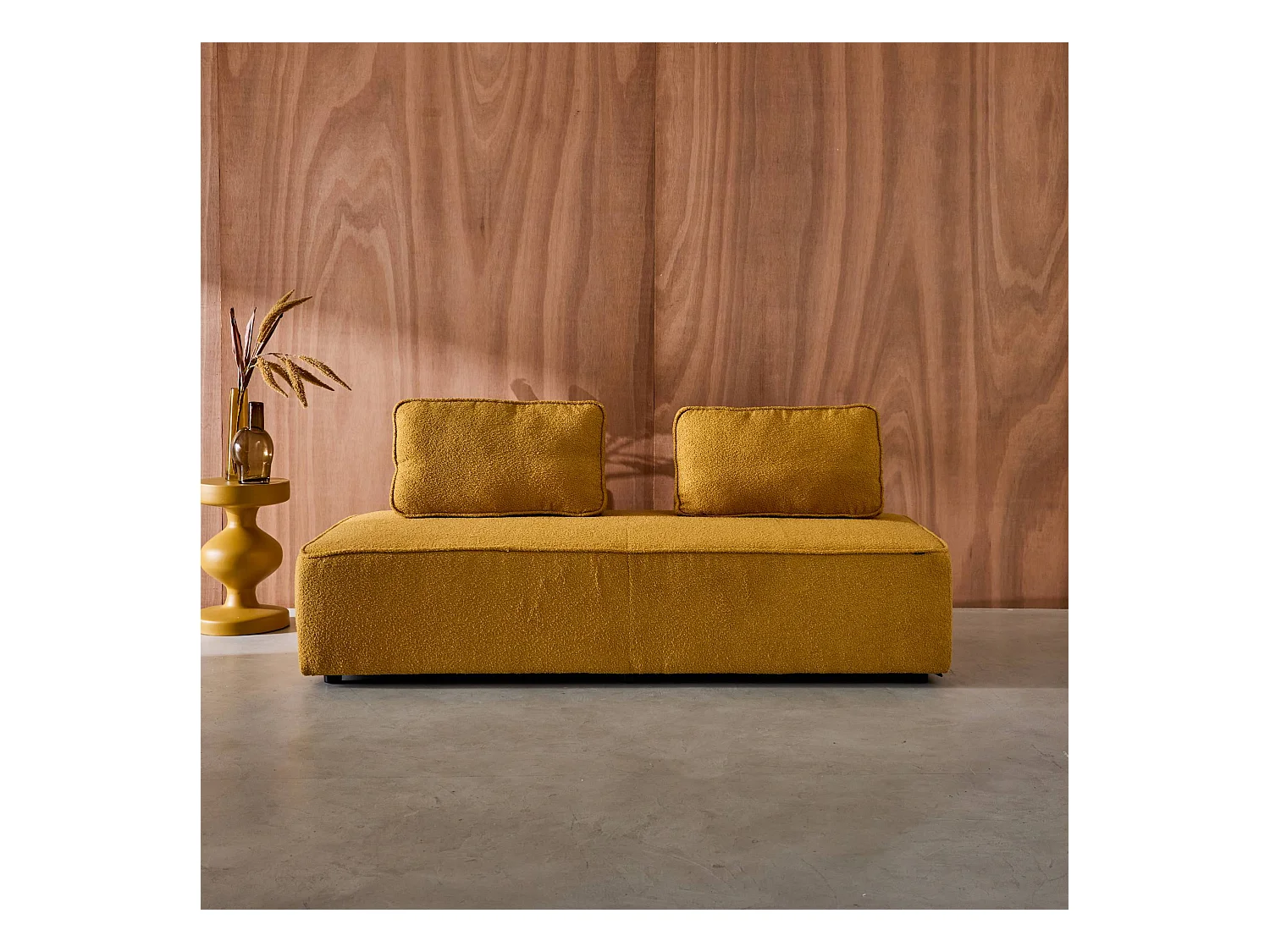 Sofá modular en tejido borreguito, 2 plazas mostaza